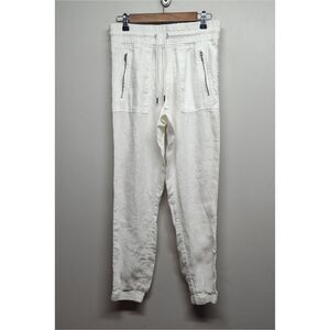 Athleta Linen Jogger Pants Women Size 4 White Elastic Waist Pockets Hipster